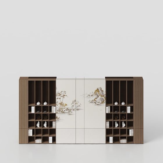 Sophisticated Oriental Inspired Bookshelf 3D model