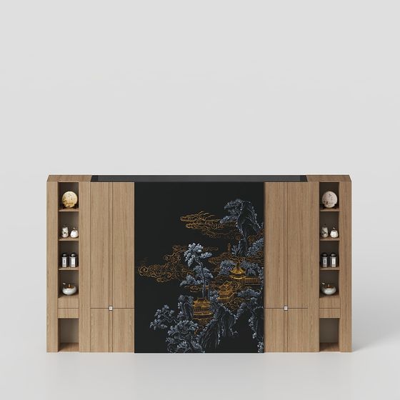 Tủ vách ngăn phòng trà phong cách Trung Hoa mới