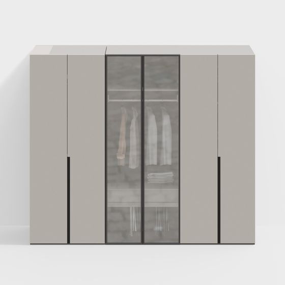 Modern Bedroom Wardrobe 3D Model in Beige