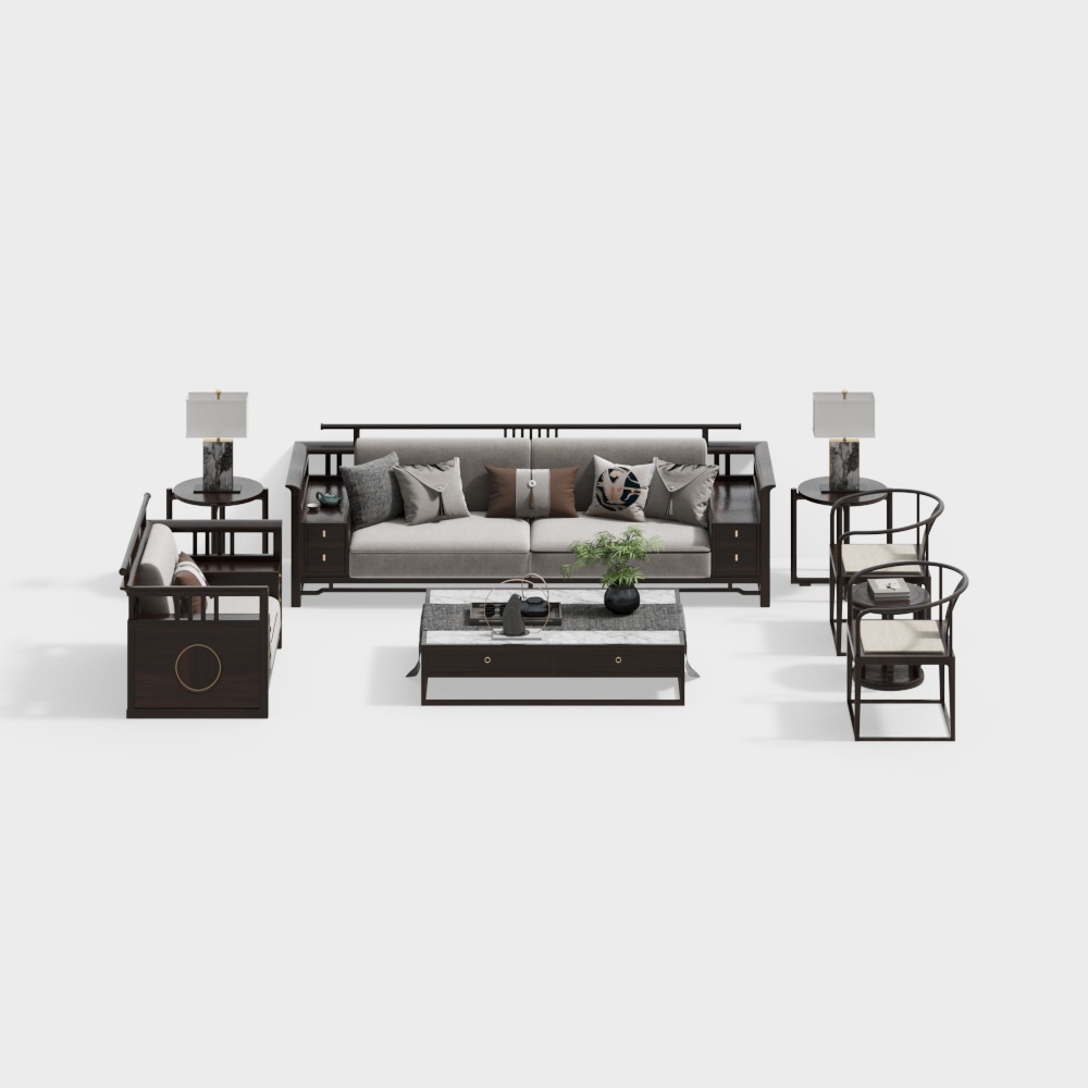 Urban Elegance Furniture Set – Modern Brown & Gray 3D Model
