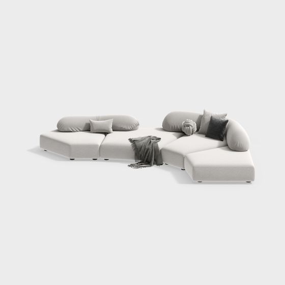 Gray Modern Minimalist Living Room Sofa 3D Model
