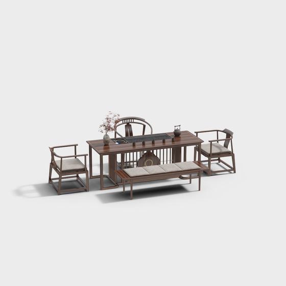 Elegant Traditional-Modern Tea Table Set 3D model