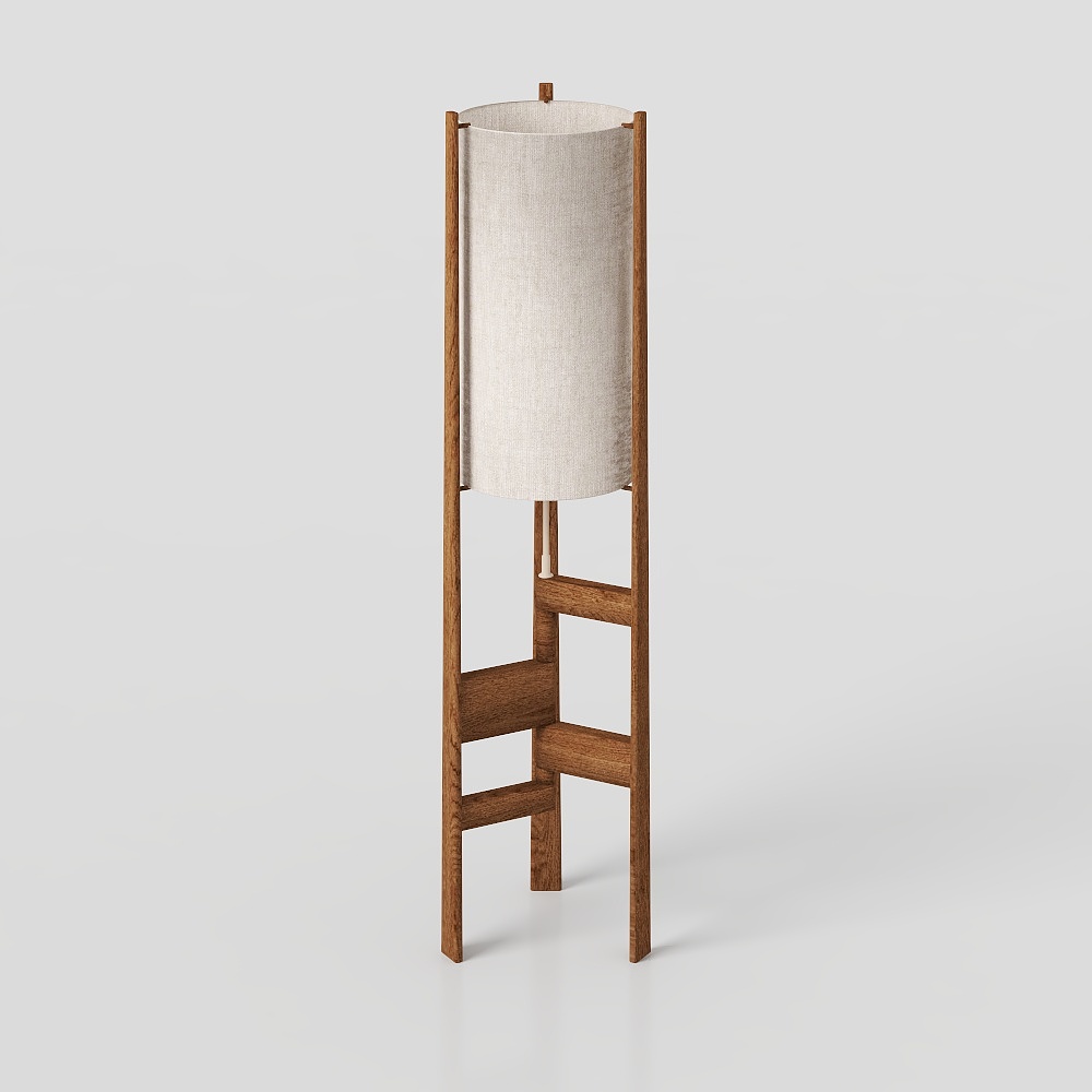 Mid-Century Modern Floor Lamp 3D Model – Wood & Fabric