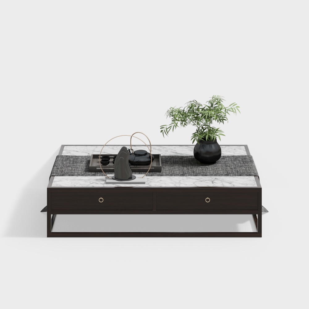Urban Oasis Coffee Table 3D Model – Marble & Wood