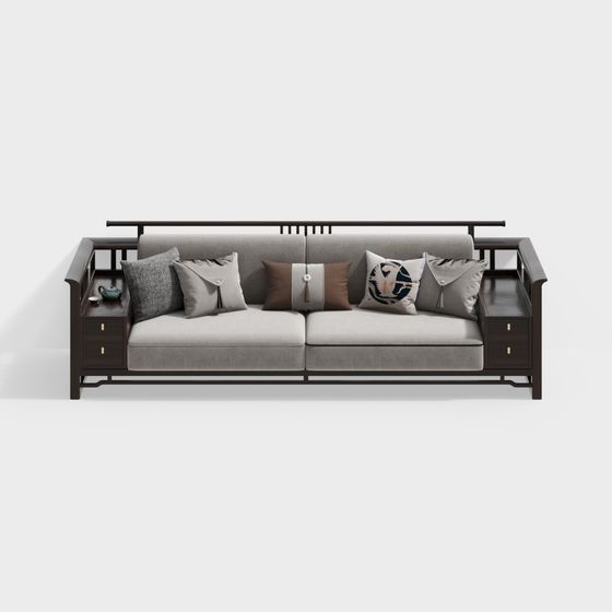 New Chinese Style Living Room Multi-Person Sofa in Brown
