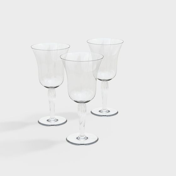 Elegant Low Poly Wine Glass Set 3D model