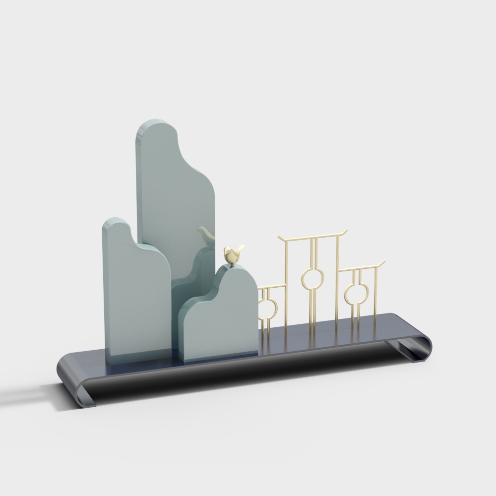 Elegant Low-Poly Architectural 3D Model with Gold Railings