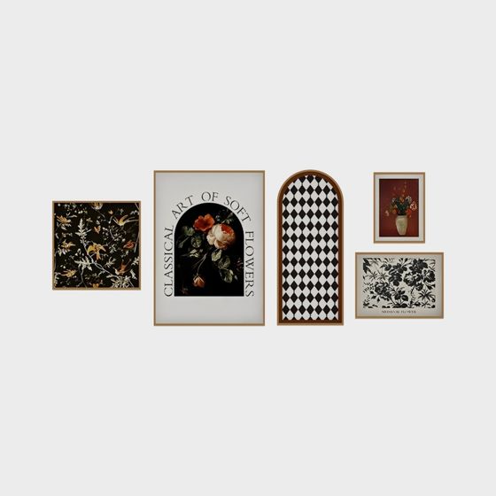 French Medieval Decorative Painting Combination 3D Model in Pink