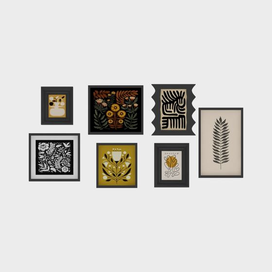 French Medieval Decorative Painting Combination in Black