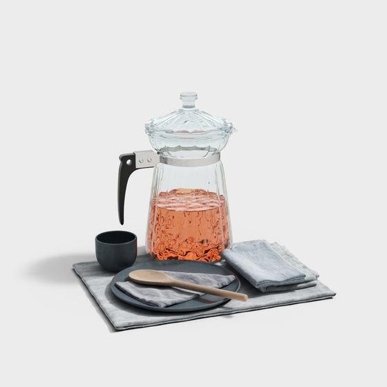 Stylish Low-Poly Glass Coffee Pot Set 3D model