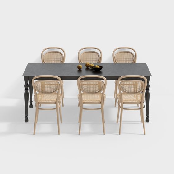 Vintage Dining Table and Chair Set 3D model