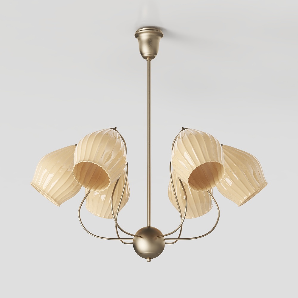 Elegant Low-Poly Chandelier 3D Model – Gold & Beige Design
