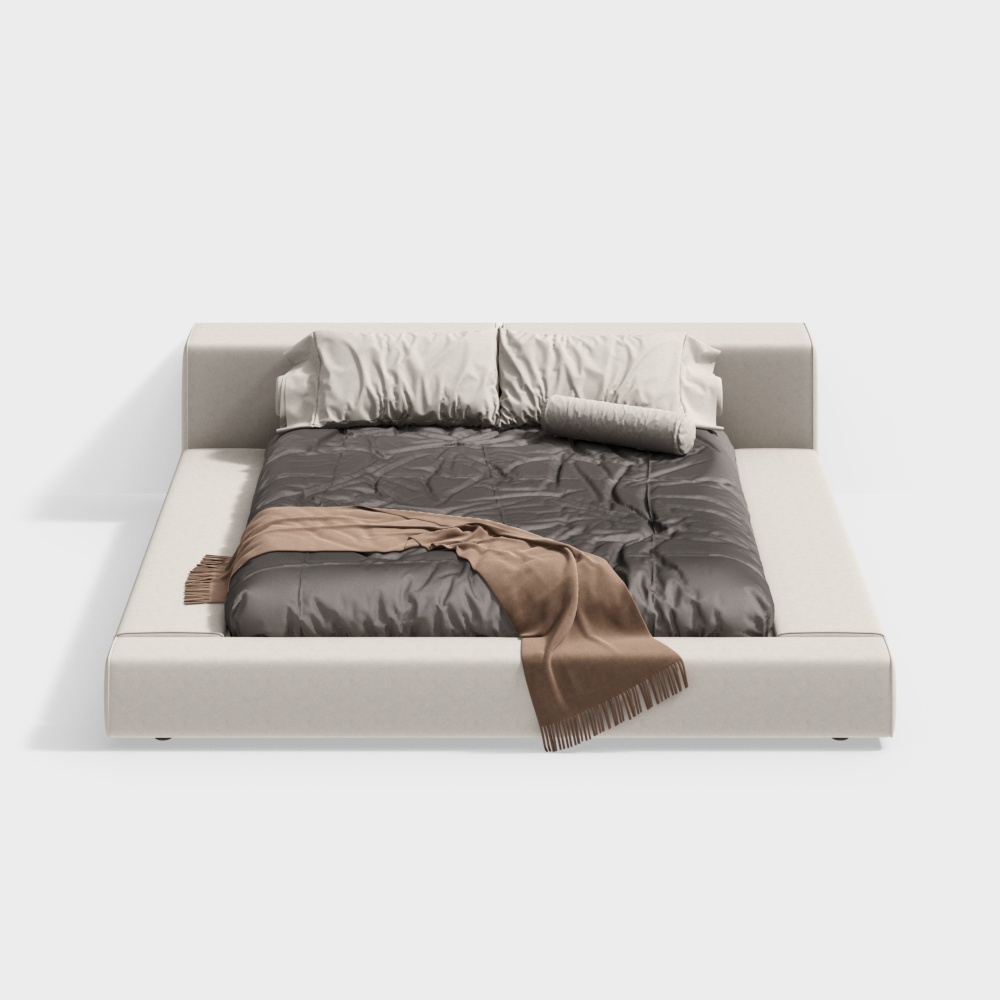 Elegant Low-Polygon Bed 3D Model – Minimalist Fabric Design