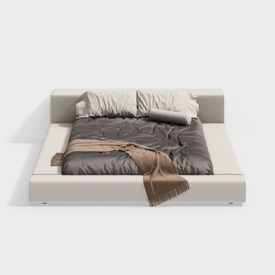 Elegant Low-Polygon Bed 3D model