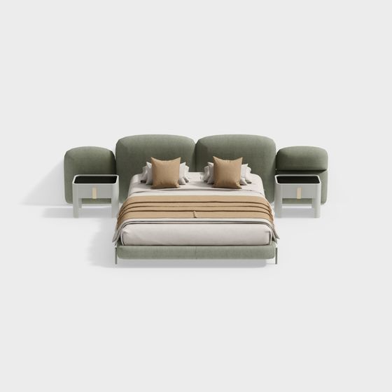 การรวมเตียงคู่สีเขียวสไตล์มินิมัลลิสต์สมัยใหม่