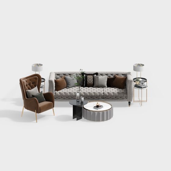 Low Poly 3D Sofa Set Model