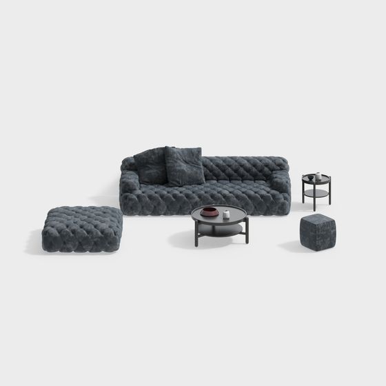 Elegant Polyhedral Gray Sofa Set 3D model