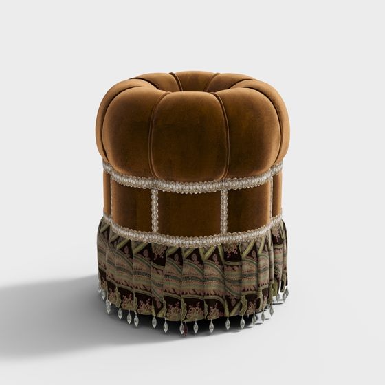 Vintage Velvet Ottoman 3D model