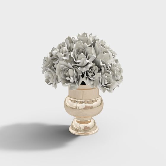 Elegant Silver Rose Vase 3D model