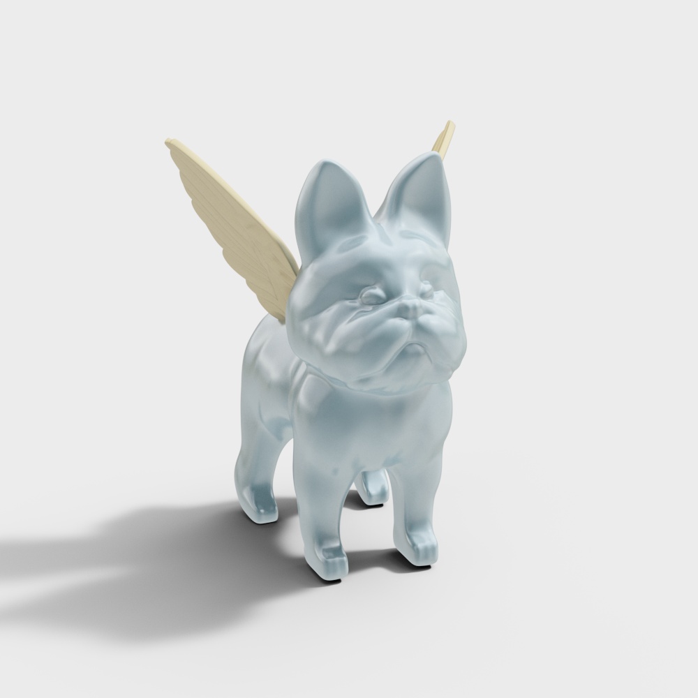 Angel Bulldog 3D Model – Low-Poly with Golden Wings