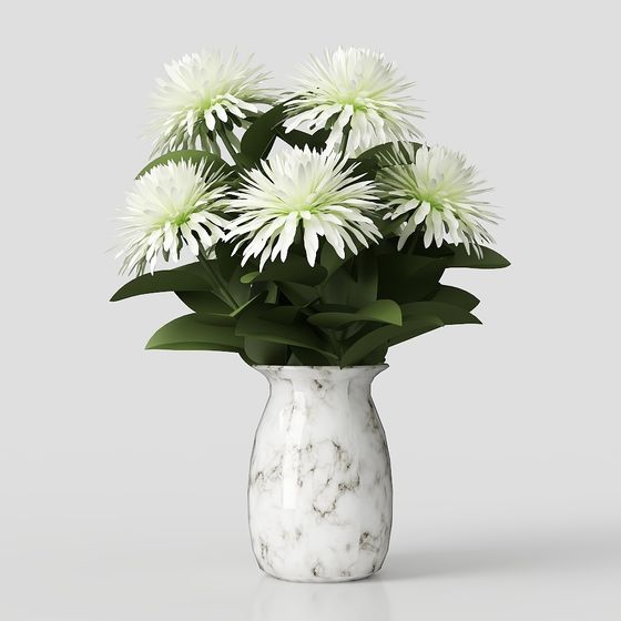 Marble Vase with White Flowers 3D model