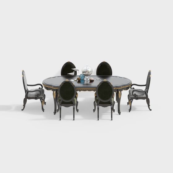 Classic Dining Table and Chairs Set 3D model
