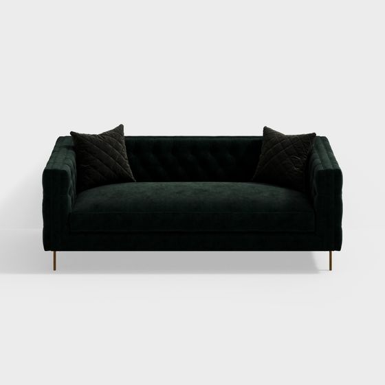 Elegant Dark Green Velvet Sofa 3D model