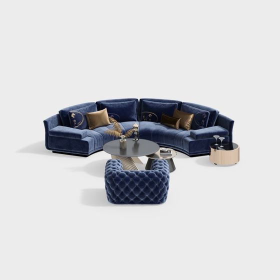 Urban Velvet 3D model Sofa Set for Modern Interiors