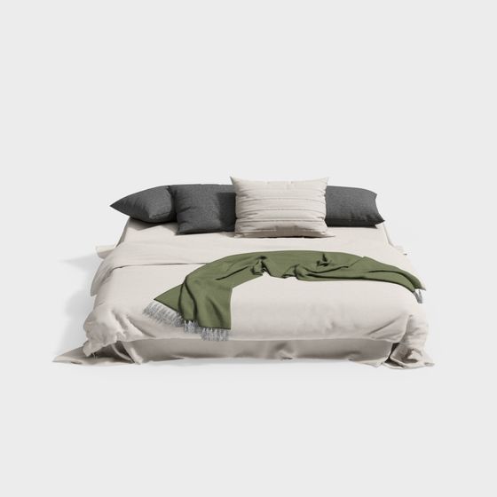 Modern Minimalist Double Bed 3D Model in Green