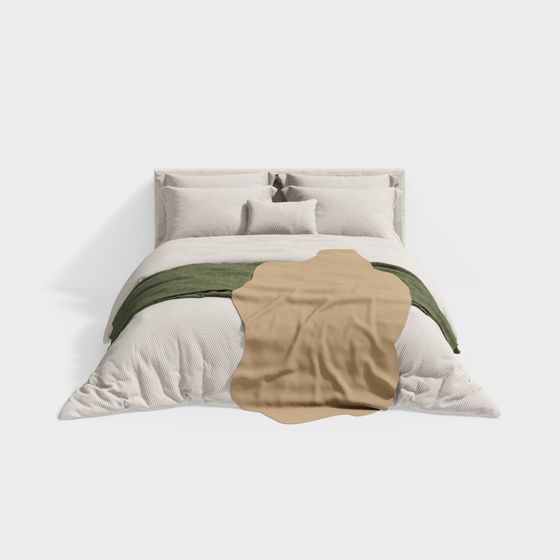 Modern Minimalist Double Bed 3D Model in Wood Color
