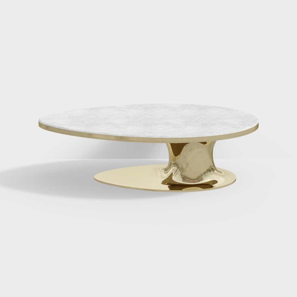 Elegant Marble Round Table 3D Model – Gold Base Design