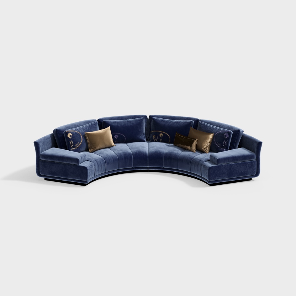 Curve Comfort 3D Sofa Model – Navy Blue with Gold Accents