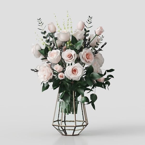 Delicate Low-Poly Rose Bouquet 3D Model