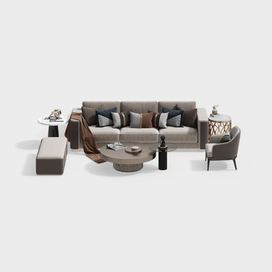 Elegant Low-Polygon Sofa Set 3D Model for Modern Interiors