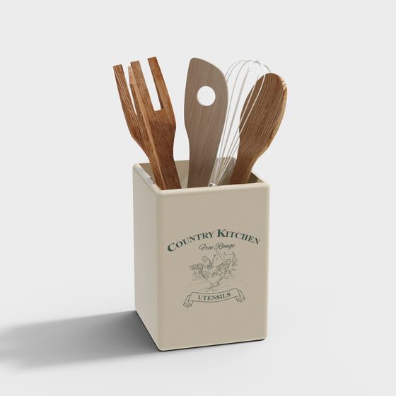 Rustic Country Kitchen Utensils Holder 3D model