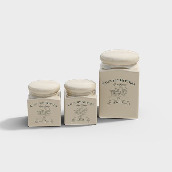 Charming Low-Poly Jar Set 3D Model for Countryside Kitchen