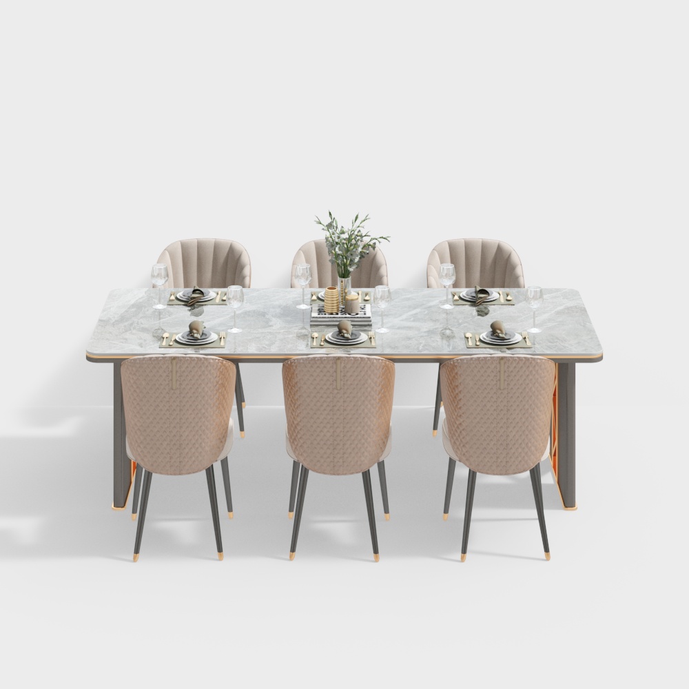 Combinaison de table et de chaises à manger en marbre de luxe léger moderne