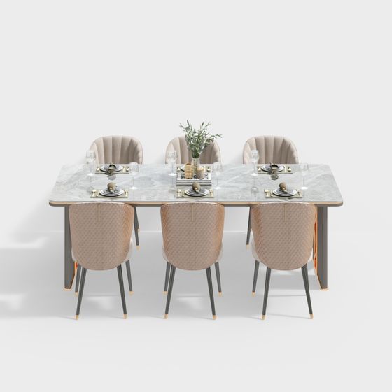 Combinaison de table et de chaises à manger en marbre de luxe léger moderne