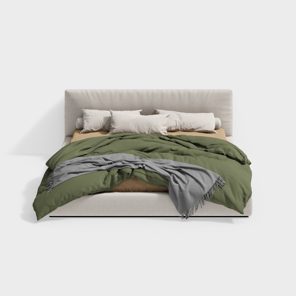 Elegant Low-Poly Bed 3D Model – Fabric Frame Design