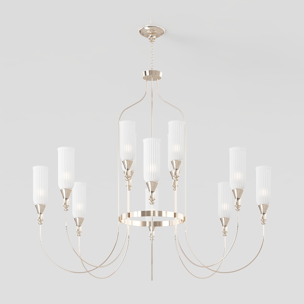 Elegant Modern Chandelier 3D Model – Nickel & Glass Design
