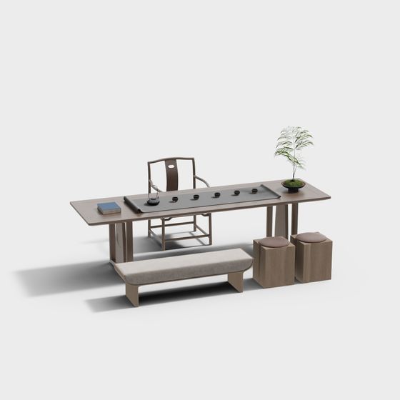 Modern Minimalist Tea Table Set 3D model