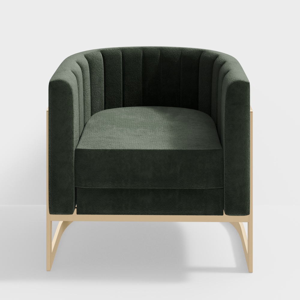 Velvet Lounge Chair 3D Model – Green Velvet with Gold Legs