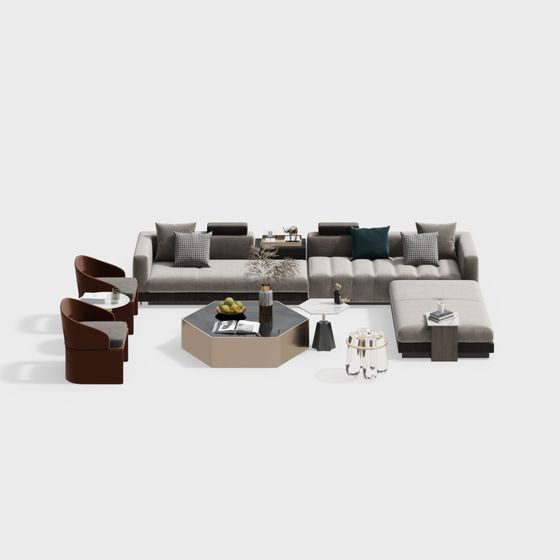 Elegant Low-Poly 3D Furniture Set for Modern Interiors