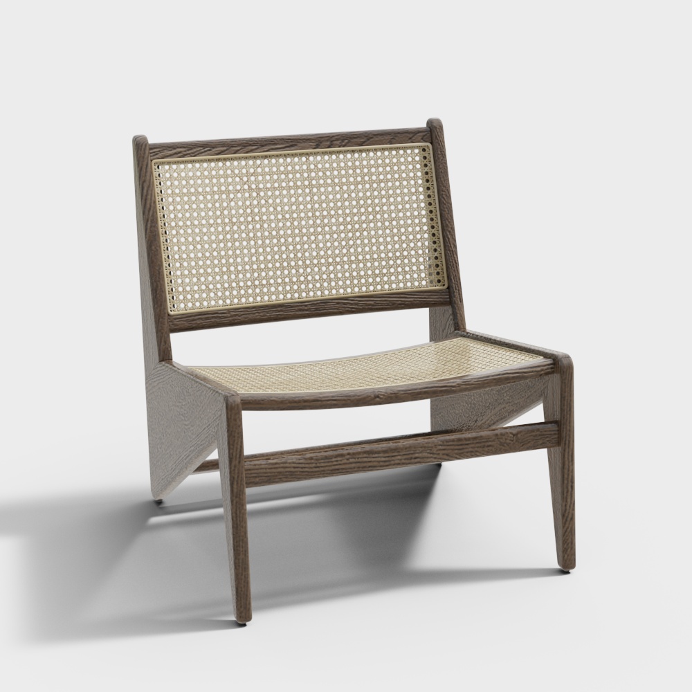 Rattan Lounge Chair 3D Model – Low-Poly Woven Design