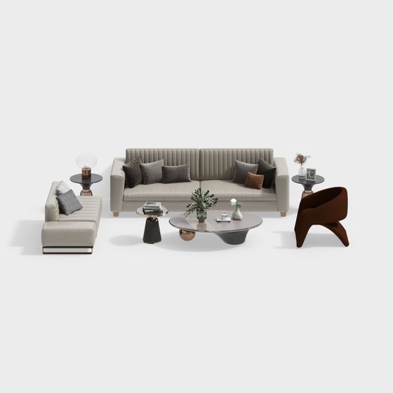 Modern Minimalist 3D Furniture Set with Vintage Touch