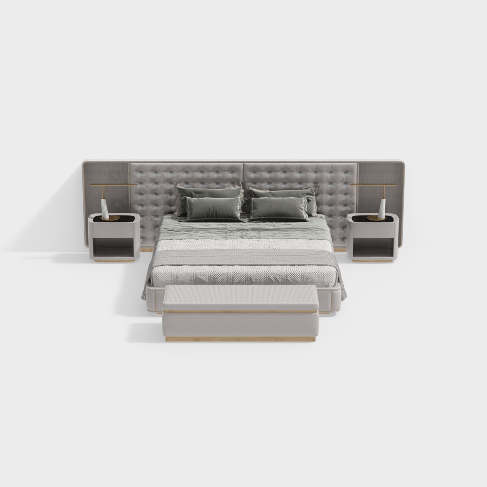 Simple European light luxury combination double bed 395