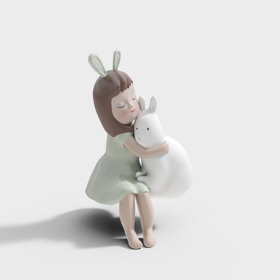 Embracing Girl with Rabbit 3D model