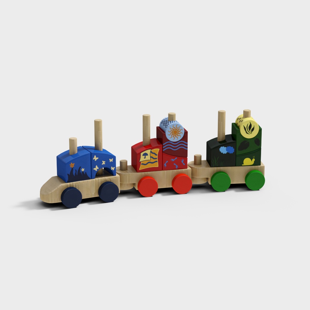 Colorful Low-Polygon Train 3D model for Children