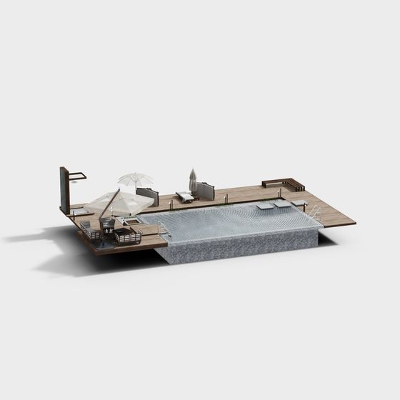 Modern Pool Deck 3D model for Luxurious Relaxation
