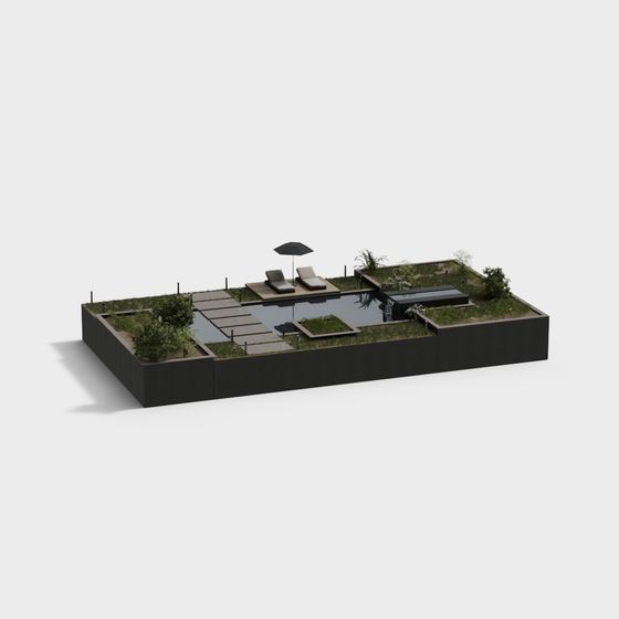 Urban Rooftop Garden Low-Poly 3D model